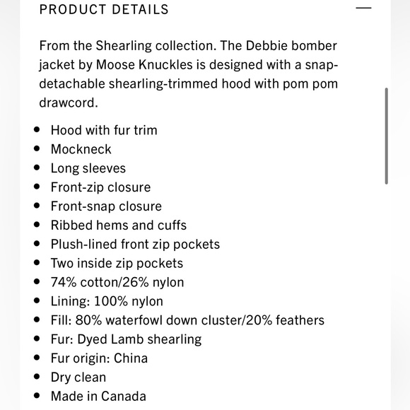 MOOSE KNUCKLES DEBBIE BOMBER SHEARLING WOMEN'S DOWN JACKET - Picture 14 of 15